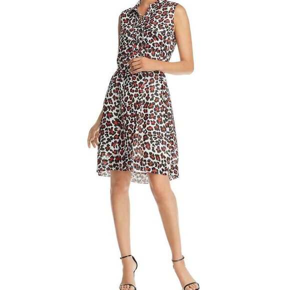 Tahari Women's White Cheetah Casual Midi Dress sz 6 nwt - Picture 1 of 11